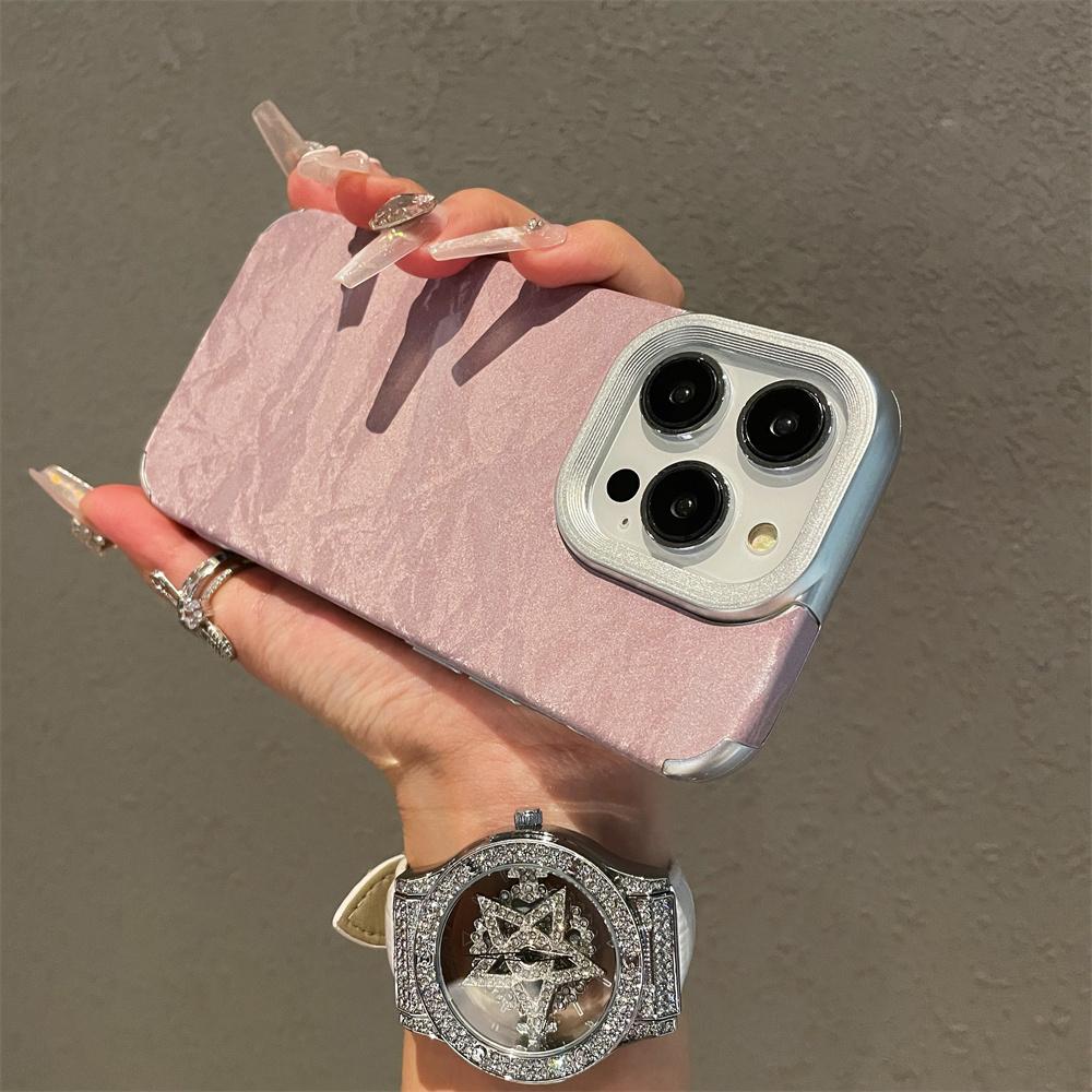 Titanium Gray Glacial Pattern Leather Phone Case for iPhone 16 15 14 13 12 11 Pro Max Full Shockproof Plating Hard Back Cover