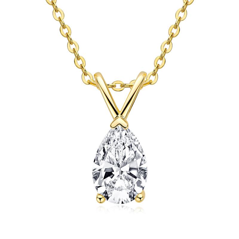 Custom Elegant and Luxurious 925 Sterling Silver Zircon Moissanite Pendant Necklace Simple and Fashionable Pear Shaped Jewelry