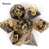 7 Pcs Black Golden Number Sharp Edge Resin Dice Polyhedral Dice Suitable for Role-Playing RPG Board Game
