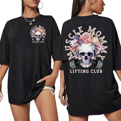 Футболка с принтом Muscle Mommy Lifting Club Эстетика Мужская Женская Харадзюку Винтажная Мода Футболки 100% Хлопок Оверсайз Футболка Streetwear