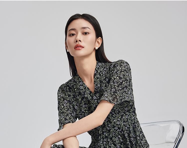 Ladies' temperament slimming dress 2025 summer thin cut age reducing floral skirt high-end mid length skirt