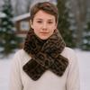 Botvotee Меховой Искусственный Воротник Милый Утепленный Теплый Шарф с Леопардовым Принтом Ветрозащитный Мягкий Искусственный Мех Шарф Искусственный Кролик Зимний Шарф Накидка на Шею