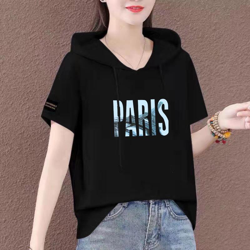 Лето 2025 г. Женская свободная толстовка с коротким рукавом - корейский стиль, модный топ больших размеров