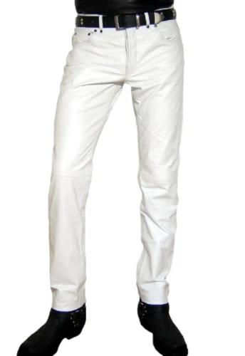 Genuine Lambskin Leather Stylish White Trousers Club Wear Men's Leather Pant
