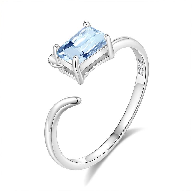 S925 Pure Silver Crystal Open Ring Adjustable Size 6 Colors Optional Minimalist Korean Style Band Jewelry Gift for Girlfriend Elegant Fashion Ring for