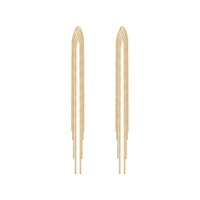Vintage Gold Color Bar Long Thread Tassel Drop Earrings for Women Glossy Arc Geometric Korean Earring Fashion Jewelry New