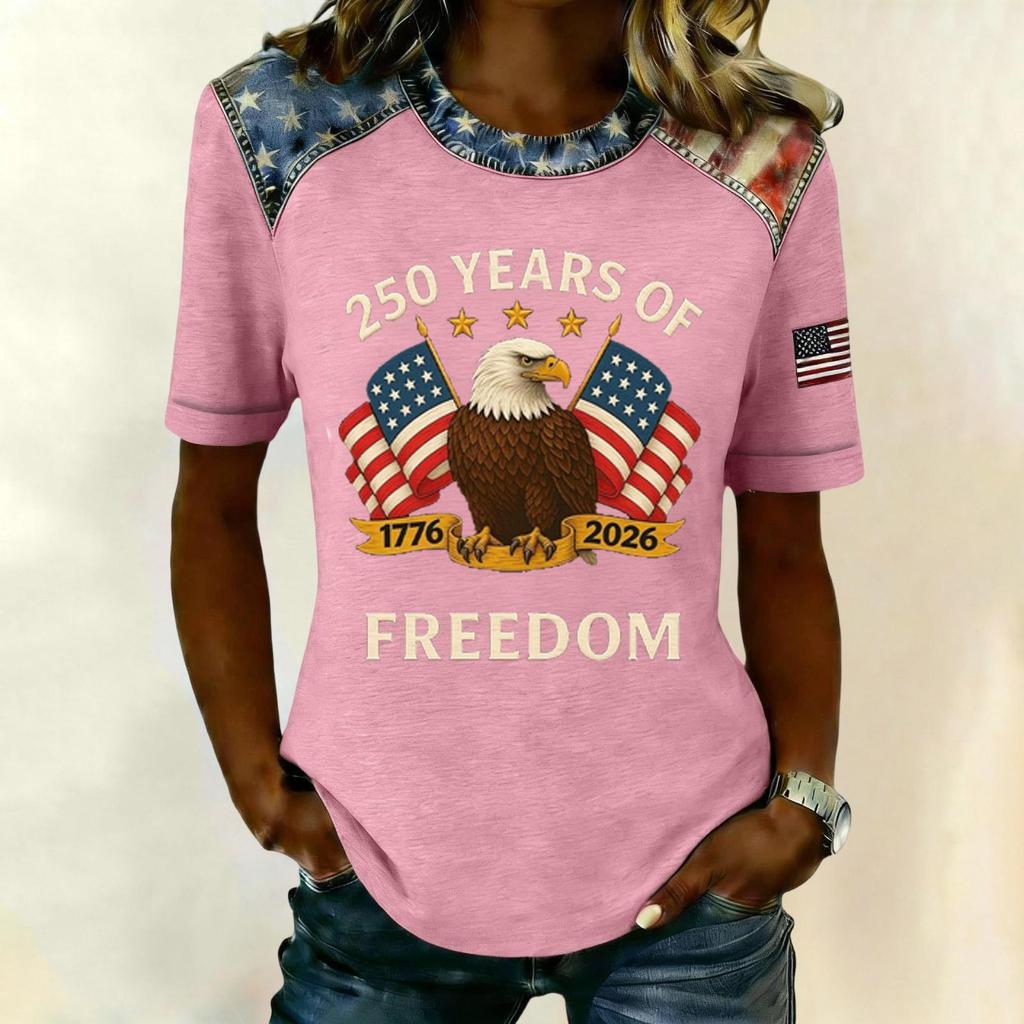 Женская повседневная футболка с коротким рукавом 250 лет свободы Патриотическая футболка с графическим принтом с изображением орла и флага Удобный крой