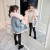 Patchwork Pockets Velvet Thick Denim Jacket for Teenage Girls Winter Warm Big Fur Hooded Jeans Coat Children Bomber Jackets Teen