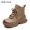 Женские ботинки из натуральной кожи с круглым носком, на шнуровке, с толстой подошвой, удобные, модные, повседневные ботинки