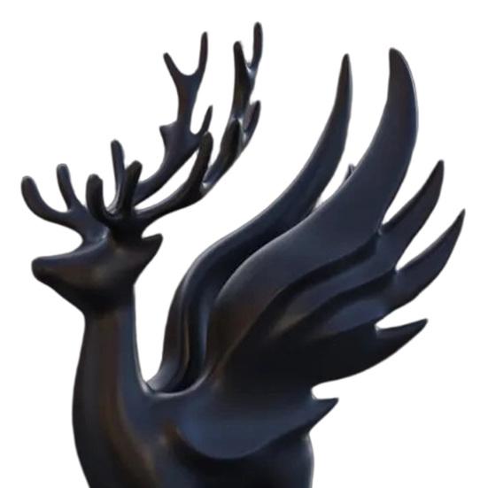 Antler Deer Decor Christmas Elk Statue with Wings, 3D Printed Reindeer Figurine, Modern Sculpture for Living Room Standing Dining Table, Fireplace,