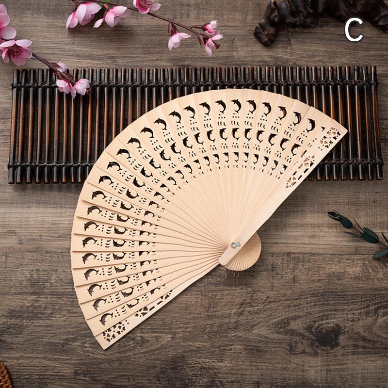 Hand Fragrant Party Carved Bamboo Folding Fan Chinese Wooden Fan Vintage Hollow