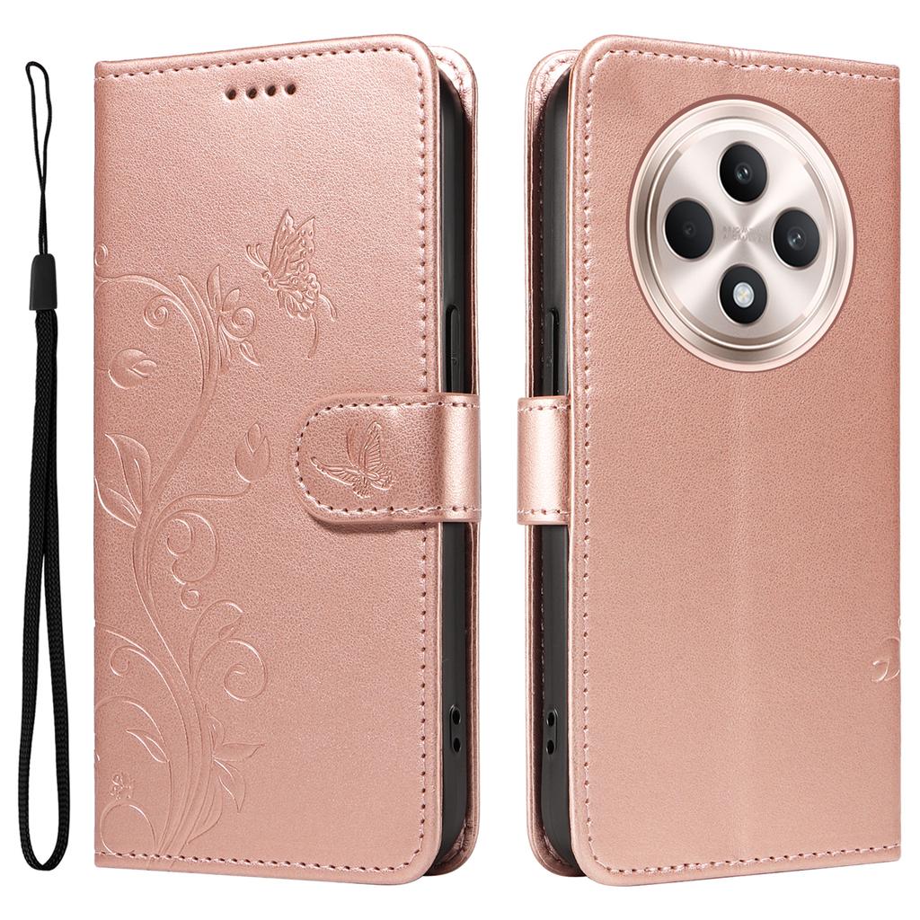 For Oppo Reno12 F 4G PU Leather Cases Flower Pattern Wallet Stand Phone Cover with Strap