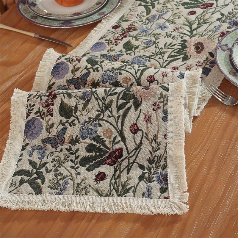 Винтажная зеленая жаккардовая скатерть с кисточками и цветочным узором - Полиэстер, бахрома, идеально подходит для вечеринок, дней рождений, свадеб и семейных посиделок