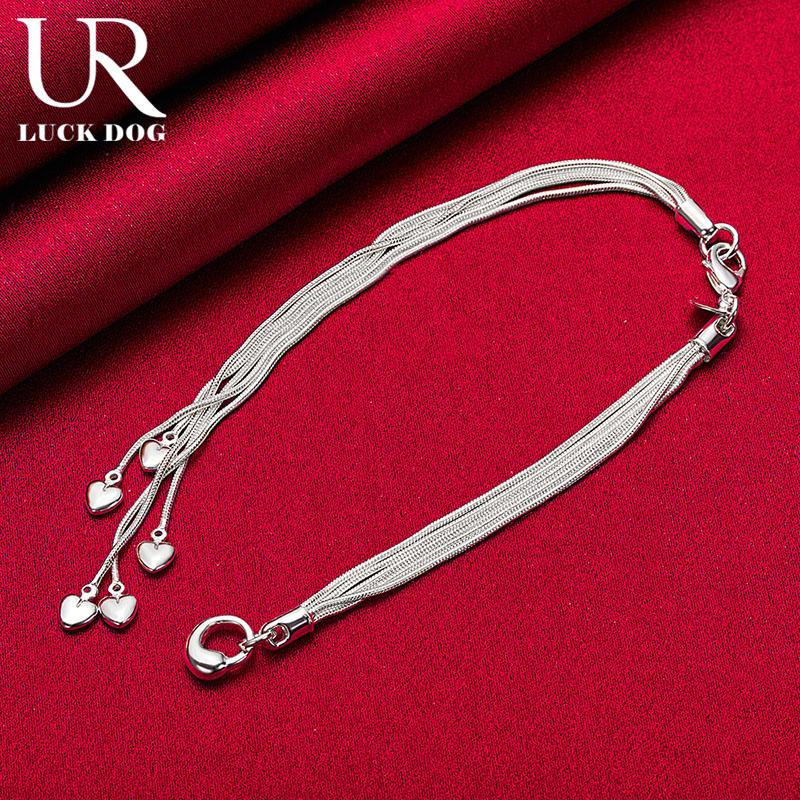 Браслет с подвеской в форме сердца из стерлингового серебра 925 пробы с несколькими змеями Модные свадебные украшения