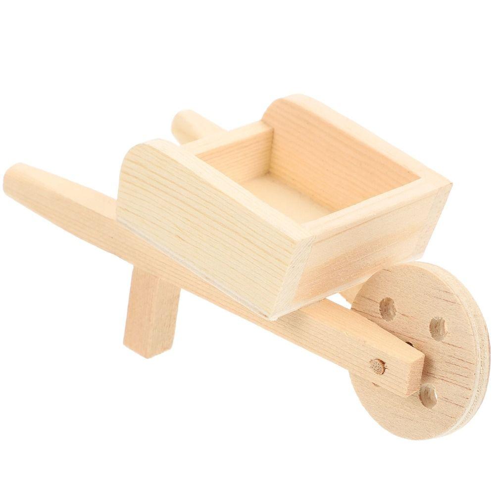 Wooden Mini Cart Wood Color Kids Toy Miniature Mini Farm Wheelbarrow Models