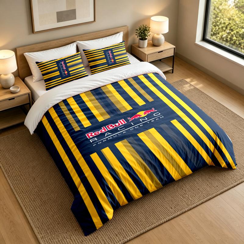 3-Piece Bed Sheet Set with Red Bull Racing Design, 1 Flat Sheet and 2 Pillowcases for Bedroom