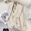 Женский ретро бежевый блейзер: 2025 Весна/Осень Британский Стиль Высококлассный Уличный Костюм Пиджак