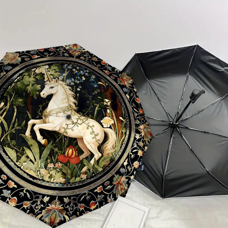 1PC Unicorn Forest Umbrella-8-Rib Reinforced, Automatic Open, Lightweight & Durable, Cute Fashion Accessory for Outdoor-W140