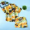 Комплект гавайской одежды для малышей, рубашка с изображением пальмовых листьев на закате, шорты, детский костюм в стиле кокоса, дышащая повседневная летняя одежда для повседневной носки
