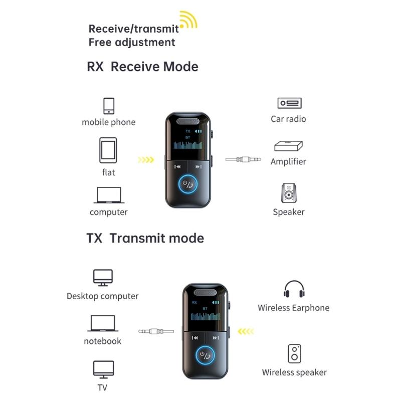 Двухрежимный Bluetooth-совместимый 5.4 Аудиоадаптер С воспроизведением с карты TF Четкий дисплей 10 м Беспроводной диапазон 200 мАч