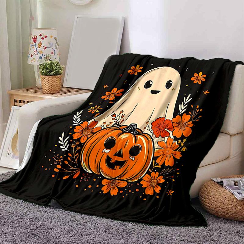 1pc Cartoon Ghost & Pumpkin Halloween Blanket Cartoon Throw for Home Decor, Gift Idea, Room Decoration, Living Room, Travel, Camping