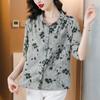 Женская ретро повседневная рубашка с рукавом пять минут для среднего возраста, блузка с цветочным принтом