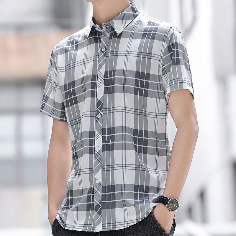 Мужская рубашка с короткими рукавами, новая летняя повседневная рубашка в клетку, тонкая трендовая красивая рубашка с карманами