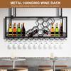 Ceiling Wine Rack with Glass Holder, Metal Hanging Bar Shelves Wine Storage Rack Display for Kitchen Bar Liquor Shelves