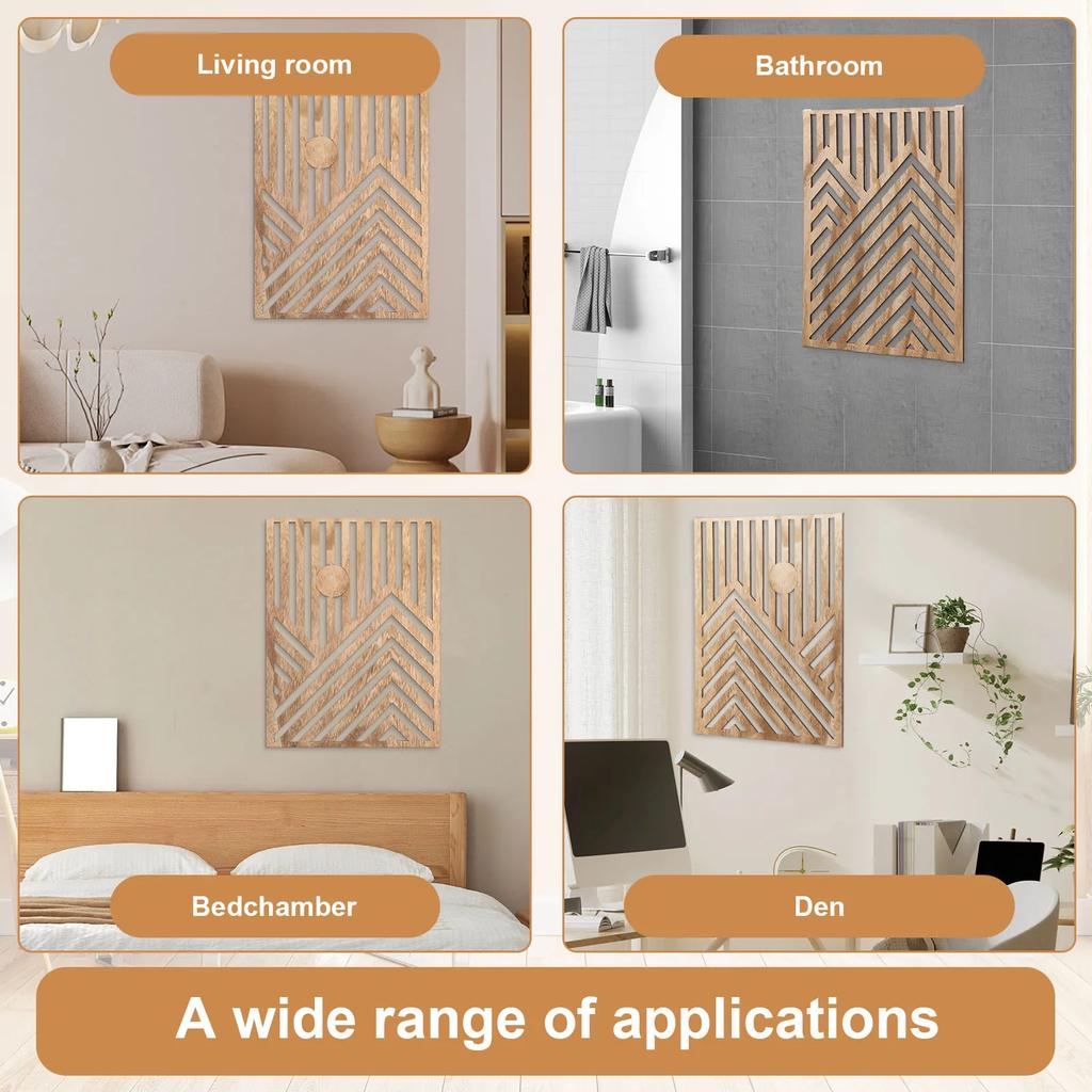 3Pcs Wood Wall Art Wood Wall Sculpture Decor Openwork Wood Wall Ornament Easy To Hang Timber Wall Artwork for Living Room