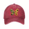 Sunflower Butterfly Print Cotton Baseball Cap Vintage Washed Dad Hat Adjustable Casual Cap