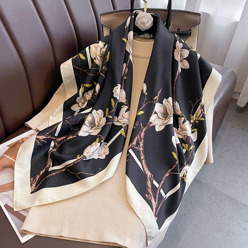 90*90см Роскошный Бренд Простой Шелковый Квадратный Шарф Хиджаб Женский Бандана Мягкие Шарфы Шейный Платок Женский Шарф для Волос Шаль Обмотка Повязка на Голову