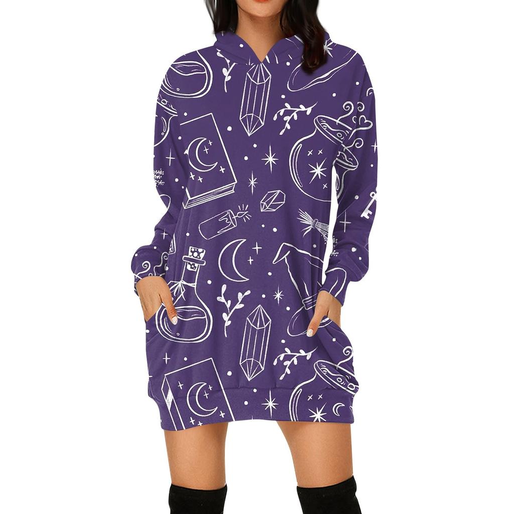 Women's Fashion Loose Casual Pocket Long Sleeve Hoodie Printed Sweatshirt Top