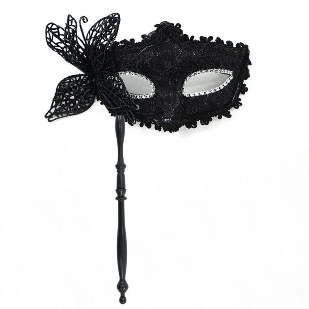 Halloween Dressing Halloween Party Mask with Rod Half Face Cover Butterfly Hand Hold Mask Cosplay Prop Exquisite Masquerade Mask