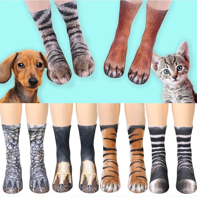 Unisex Adult Children 3D Print Animal Foot Hoof Paw Print Sock Novelty Crew Socks Tube Mid Stockings