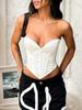 Rose Beauty A  Elegant White Seam Decor Lace-Up Back Backless Hanky Hem Overbust Corset Shapewear Party Clubwear Crop Tube Top Valentine Outfit
