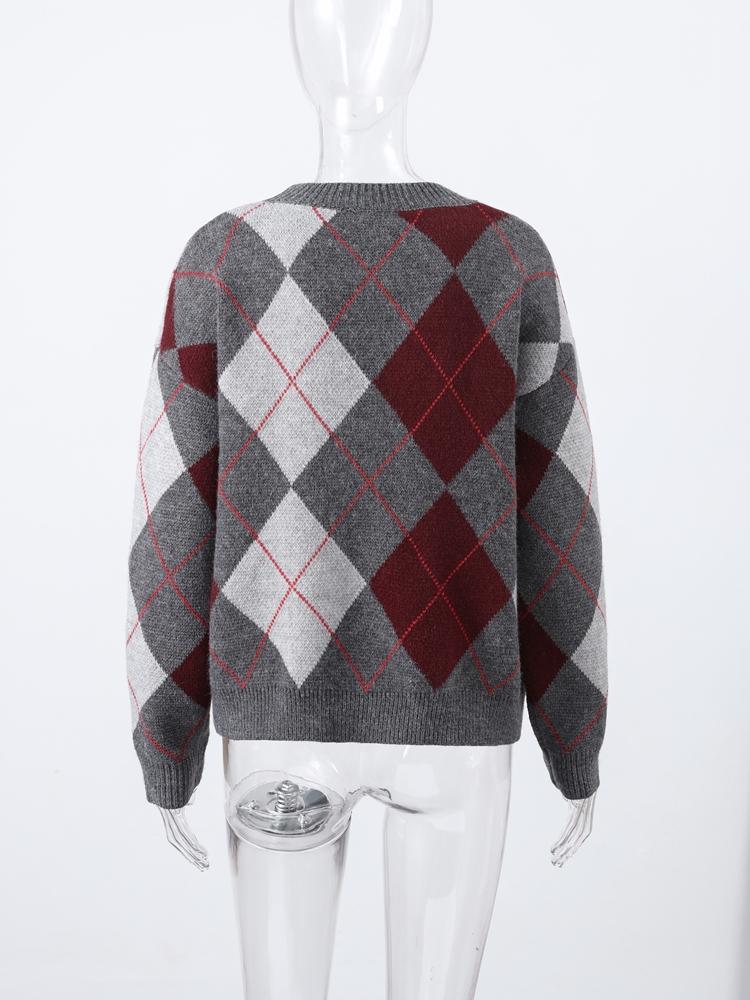 Женский жаккардовый вязаный свитер с ромбовидным узором, с круглым вырезом, женский теплый и модный зимний пуловер с круглым вырезом 2025