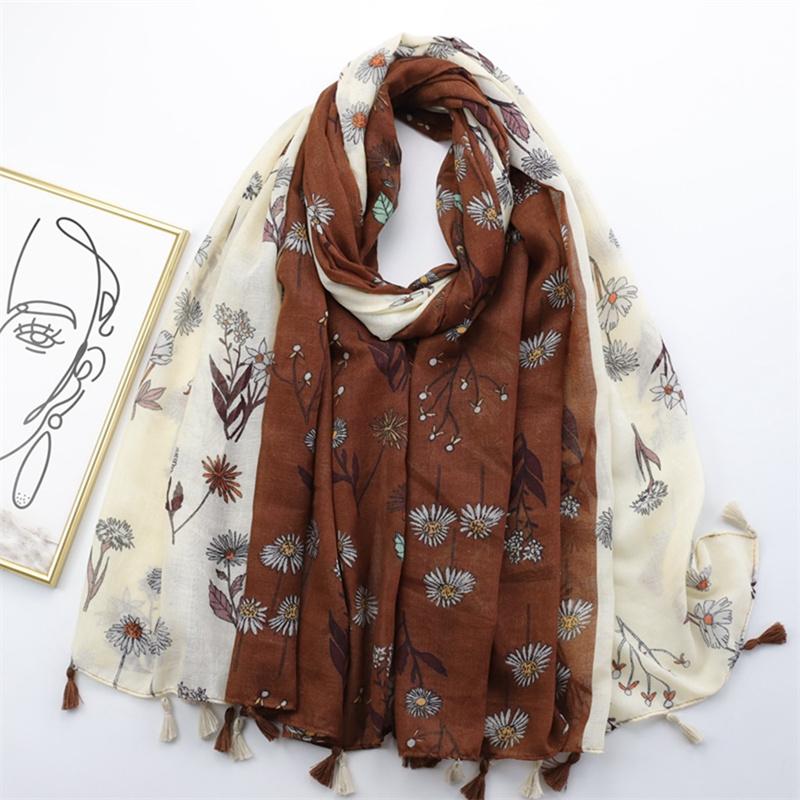 Spain Lovely Poppy Floral Tassel Viscose Shawl Scarf Lady High Quality Wrap Thin Headband Bufandas Muslim Hijab Sjaal 180*90Cm