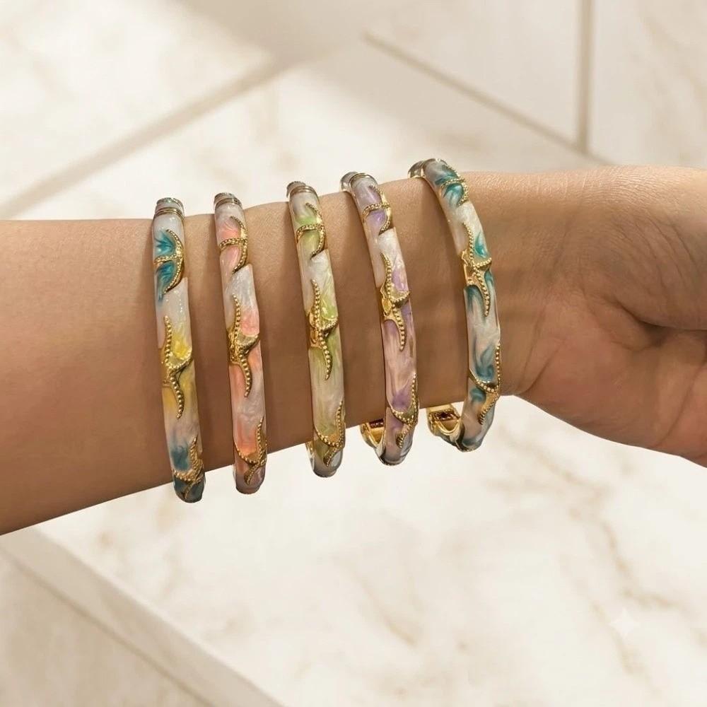 Classic Enamel Flower Bangle Starfish Women's Hand Bracelet Vintage Cloisonne Bangle Women Gifts