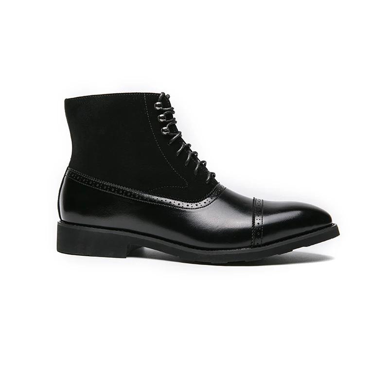 Новые коричневые мужские короткие ботинки из флока со шнуровкой на щиколотке и ремешком на щиколотке, черные деловые ботинки ручной работы Botas De Hombre