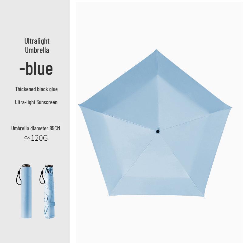 Carbon Fiber Ultra-Light 5-Rib Three-Fold Sun Protection Umbrella with Thickened Black Coating - Mini, Portable, and Feather-Light.