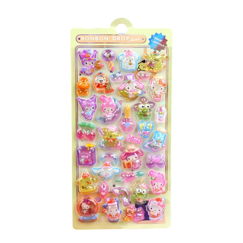 1/8Pcs 3D Relief Stickers Sanrio Hello Kitty Kuromi Cute Anime Cartoon Crystal Sticker Creativity Room Bag Decoration Gifts