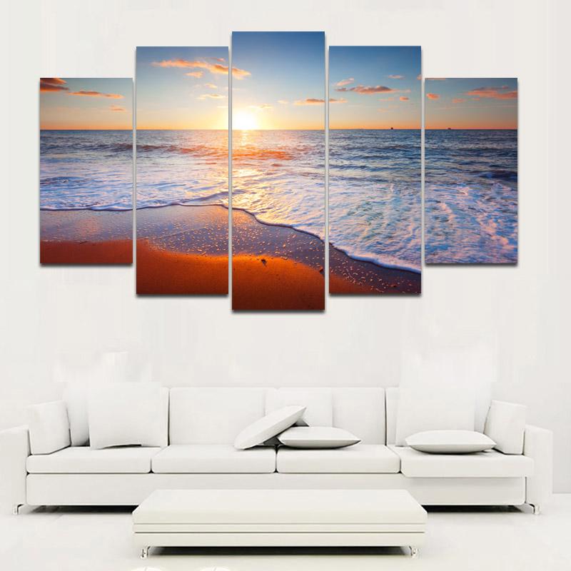 5 панелей, плакаты с морским пляжем, принты, морской пейзаж, пейзаж, настенное искусство, холст, картины, волны, восход солнца, фотографии, современный домашний декор, без рамы