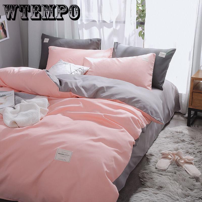 Простой комплект постельного белья из четырех частей хлопка из атласа с вышивкой из чистого хлопка