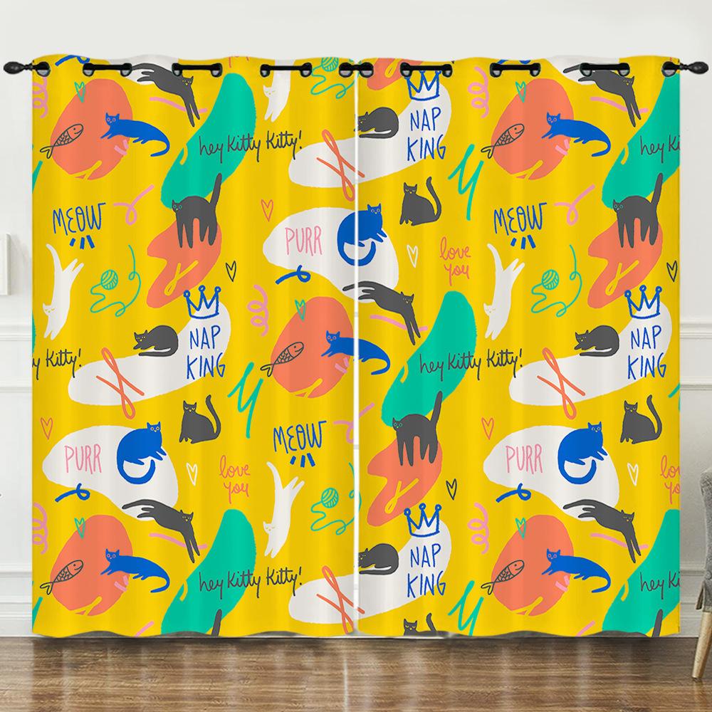 Curtain Cartoon Animal Animation Kitten 3D Digital Printing Blackout Curtain 3D Three-Dimensional Printing