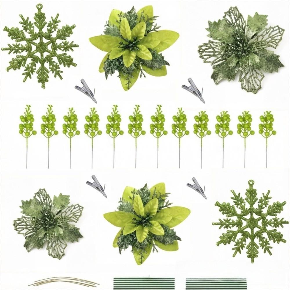 30pcs Set Multipurpose Artificial Christmas Flowers Glitter Poinsettia Flowers for Party Decoration