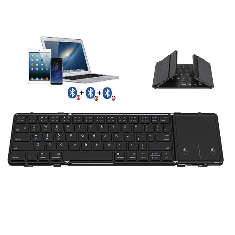 Bluetooth Folding Keyboard with Touchpad 3 Channels Connection Rechargeable Foldable Wireless Keyboard for Ipad Phone Tablet