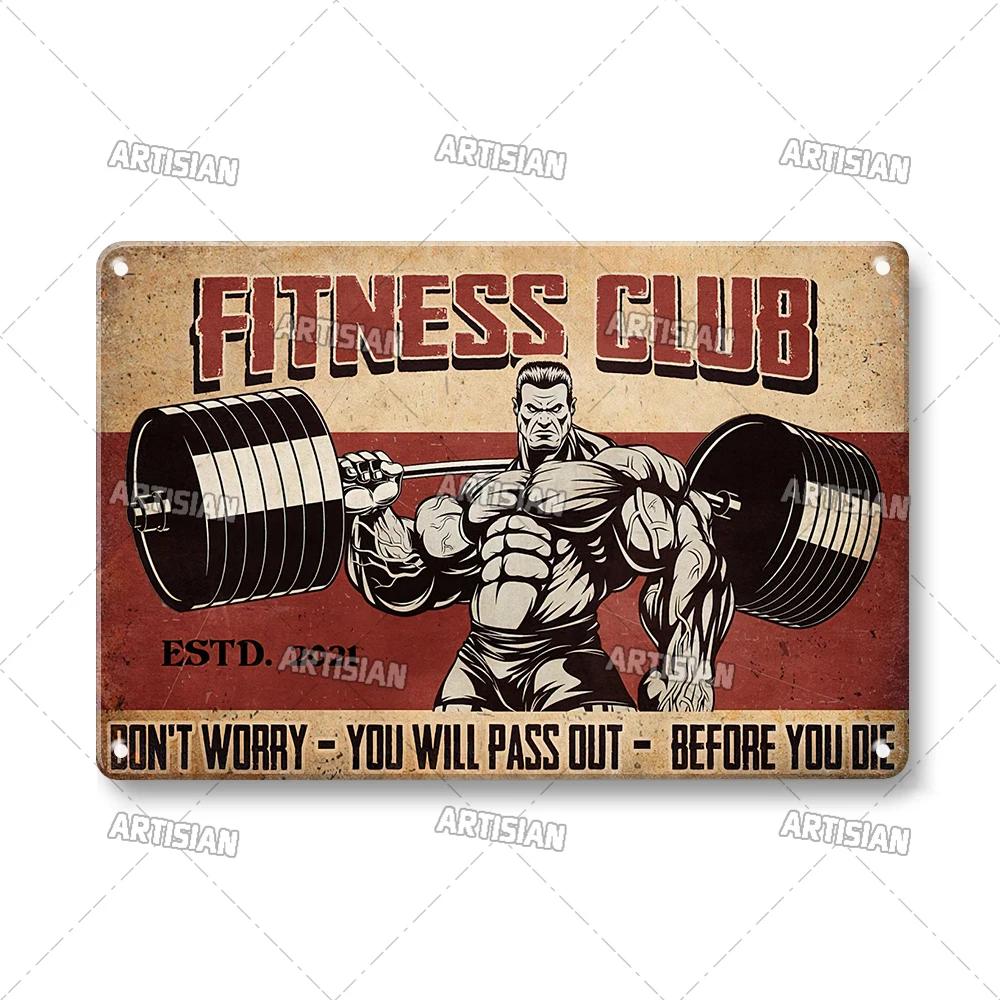 ARTISIAN Потертая Металлическая Жестяная Табличка Gym Club Винтажная Декоративная Тарелка Ржавый Спорт Металлический Постер Мужская Пещера Клуб Студия Настенный Декор