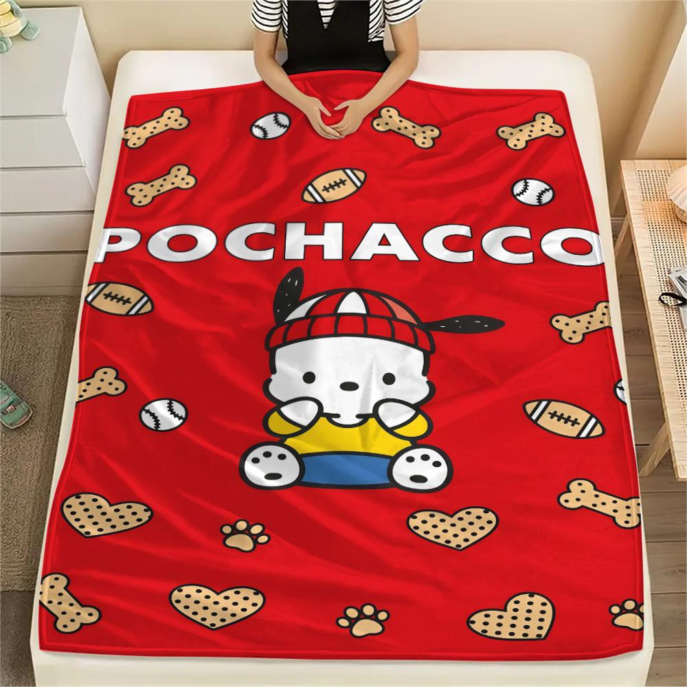 1 шт. Фланелевое одеяло Sanrio с милым принтом, Высококачественное, Для всех сезонов, Декор для дома, Тепло и комфорт, Идеально для рождественских подарков