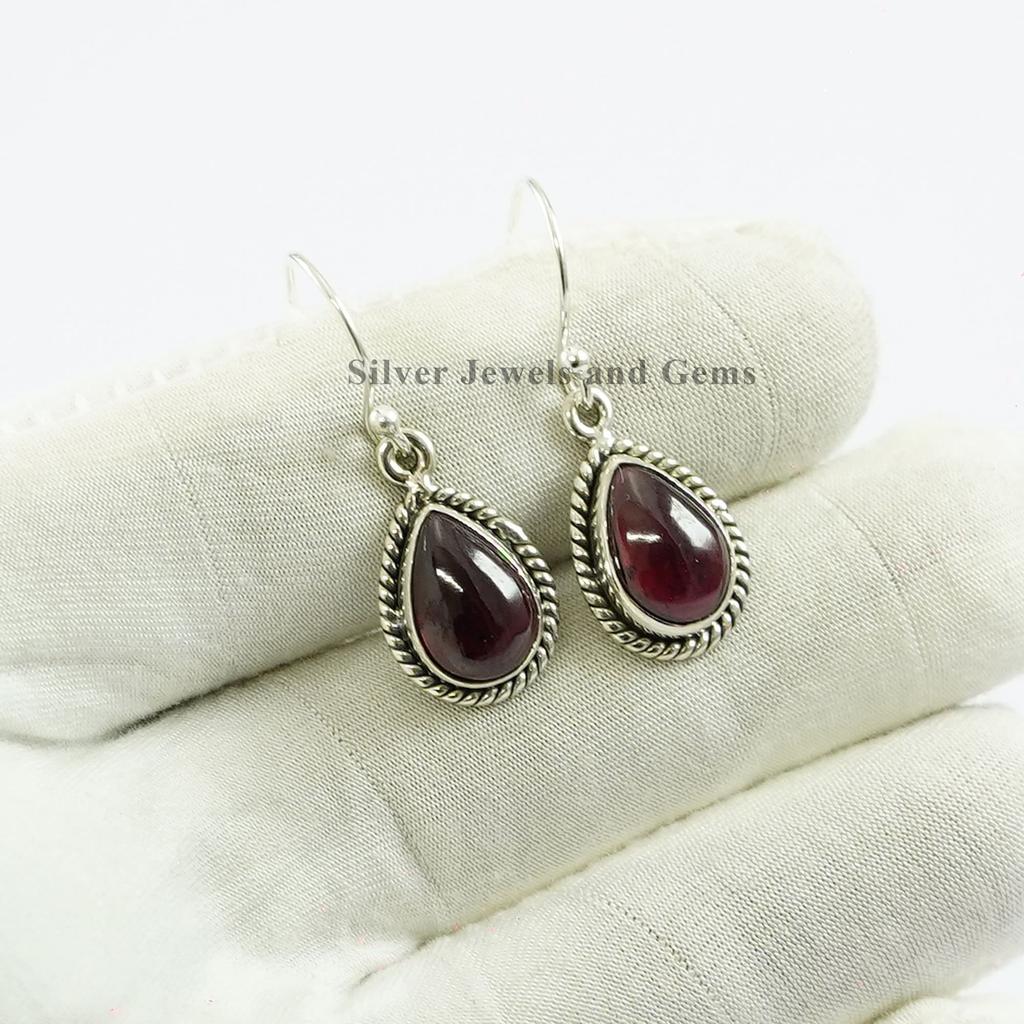 Natural Red Garnet Earrings, Dainty Teardrop Earrings, Handmade Earrings, Garnet Jewelry, 925 Sterling Silver