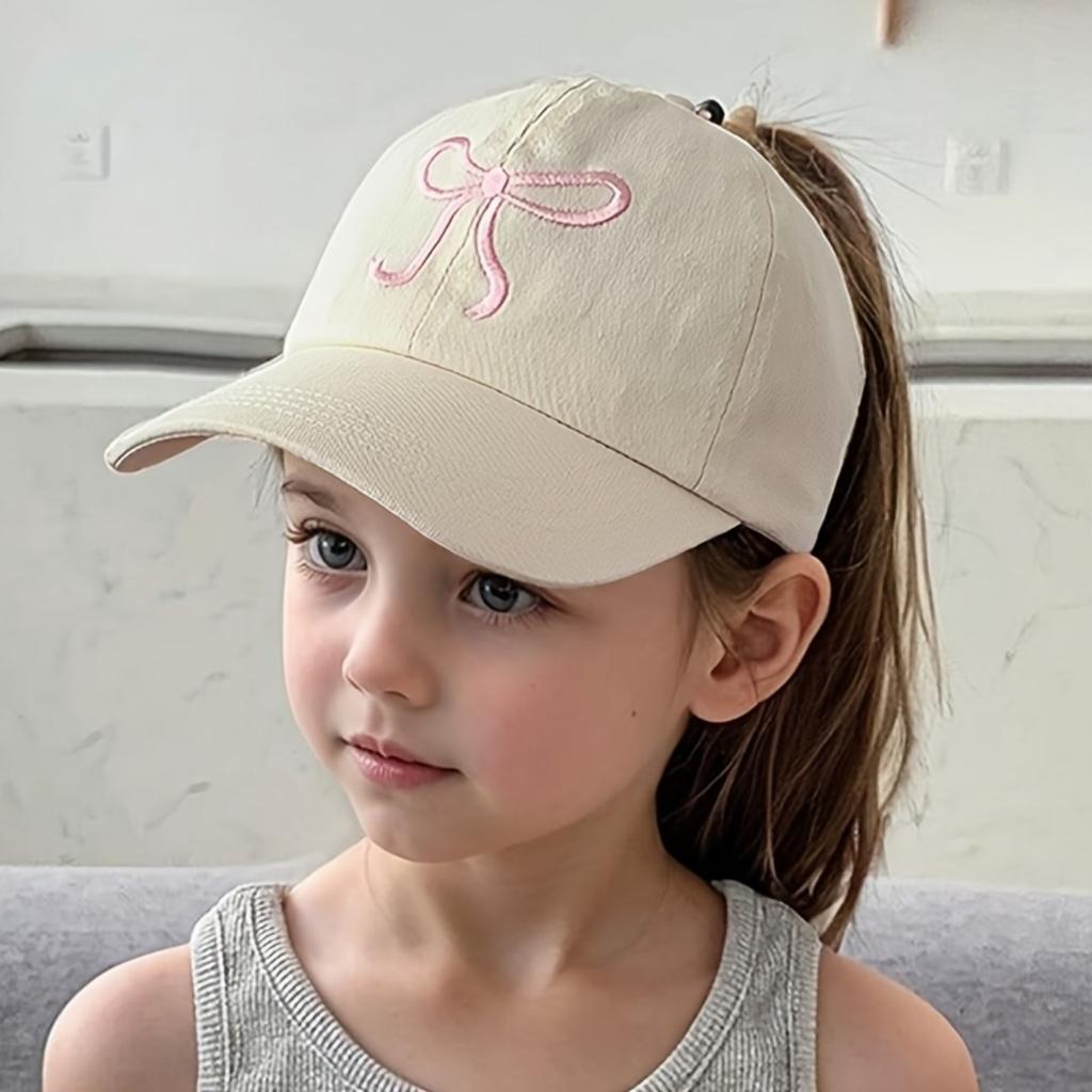 Комплект из 1 детской шапки, летние пустые цилиндры, детские шапочки с язычком утки, шляпы от солнца с вышитым бантом для девочек, бейсболки с завязанным хвостиком